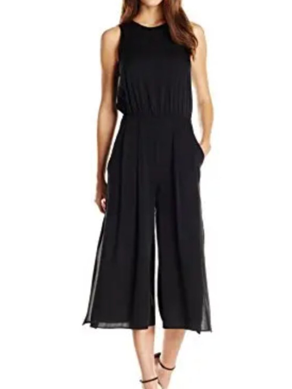 Milly Black Sleeveless Culotte Silk Jumpsuit in size 4